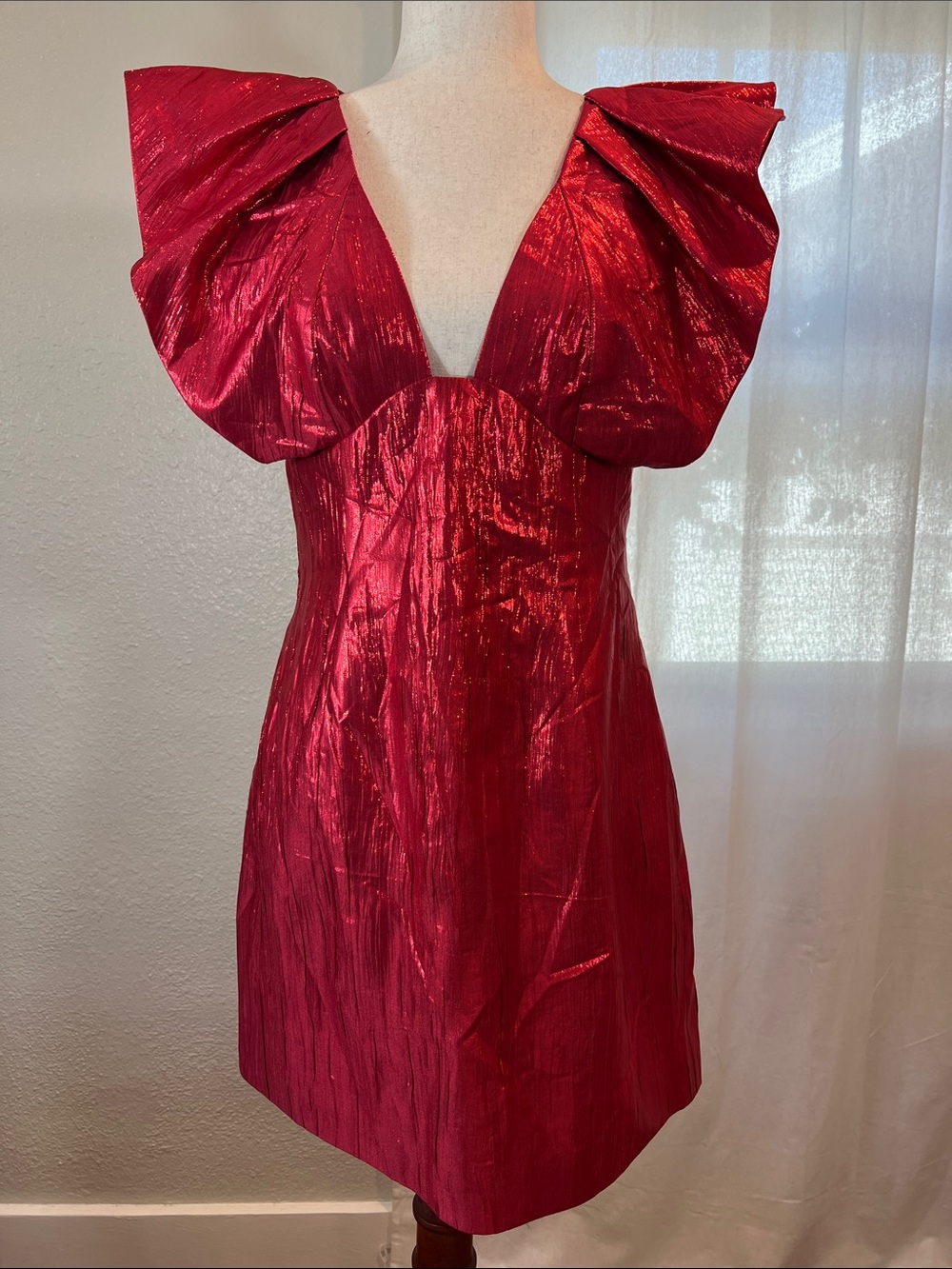 Hyacinth House Red Metallic Plisse Tanya Mini Dress. Size S. NWOT. Callout